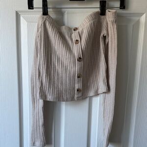 One Clothing Cream Ribbed Crop Top